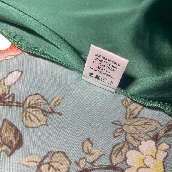 Majorelle Blouse Top Women Size S Green Floral Bird Print Long Sleeve Open Front - Picture 13 of 14